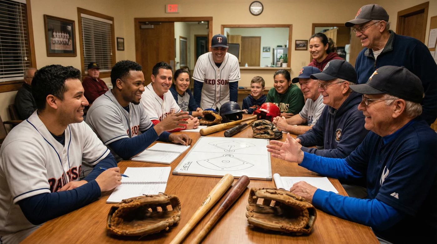 棒球教练团队讨论训练策略